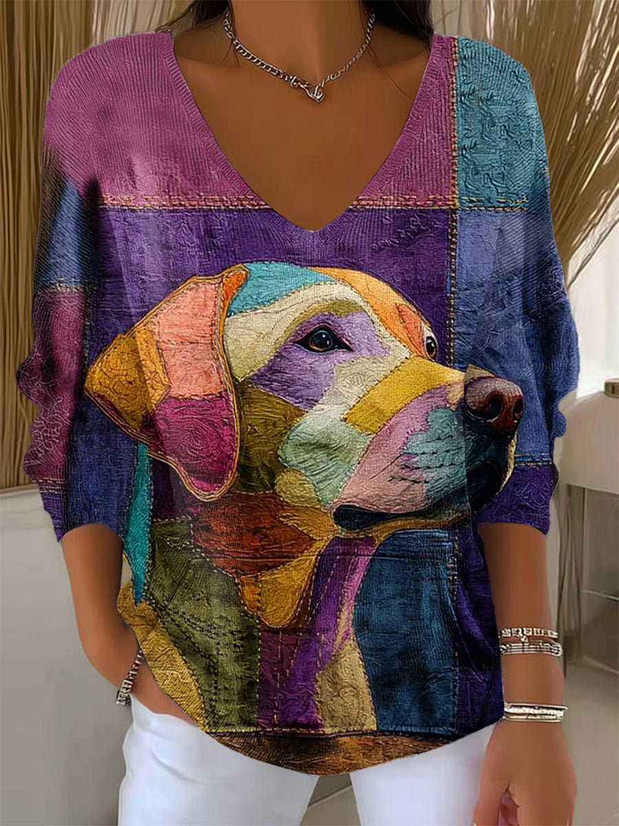 womens-funny-dog-art-print-casual-pullover-sweater-syk0
