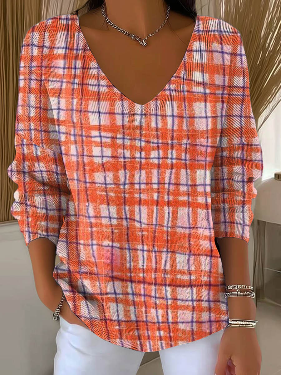 womens-plaid-pattern-art-print-casual-pullover-sweater-zxpl