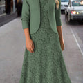 Sage Green Two Piece Long Sleeve Dress and Cardigan