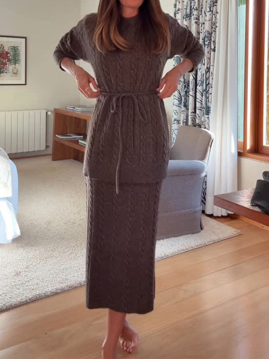 Women's Wool Turtleneck Sweater and Skirt Two-piece Set