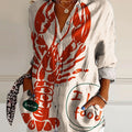Women's Vintage Lobster Art Print Casual Cotton Shirt