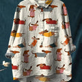 Women's Cute Dachshund Art Print Casual Cotton And Linen Shirt