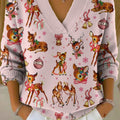 Women's Lovely Christmas Deer Art Print Buttoned Cardigan Sweater