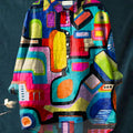 Women's Abstrct Art  Print Casual Cotton And Linen Shirt