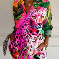 Women's   Leopard  Art Print Casual Cotton Shirt