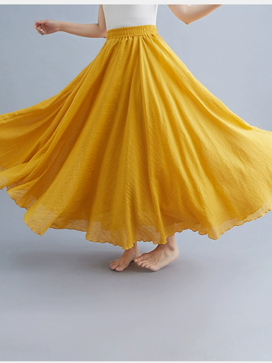 Women's Free Elastic Linen Skirt-Yellow Beach