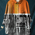 Women's Orange Abstract Print Art Casual Cotton And Linen Shirt