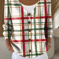 Christmas Plaid Print Buttoned V-neck Cardigan Sweater