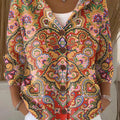 Women's  Vintage Flower Art Printed Casual Hooded Button Sweater