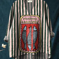 Women's Green Striped Sardines Print Casual Cotton And Linen V-neck Shirt