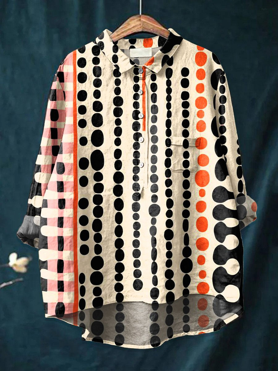 Women's  Abstract Geometry Art Print Casual Cotton And Linen Shirt