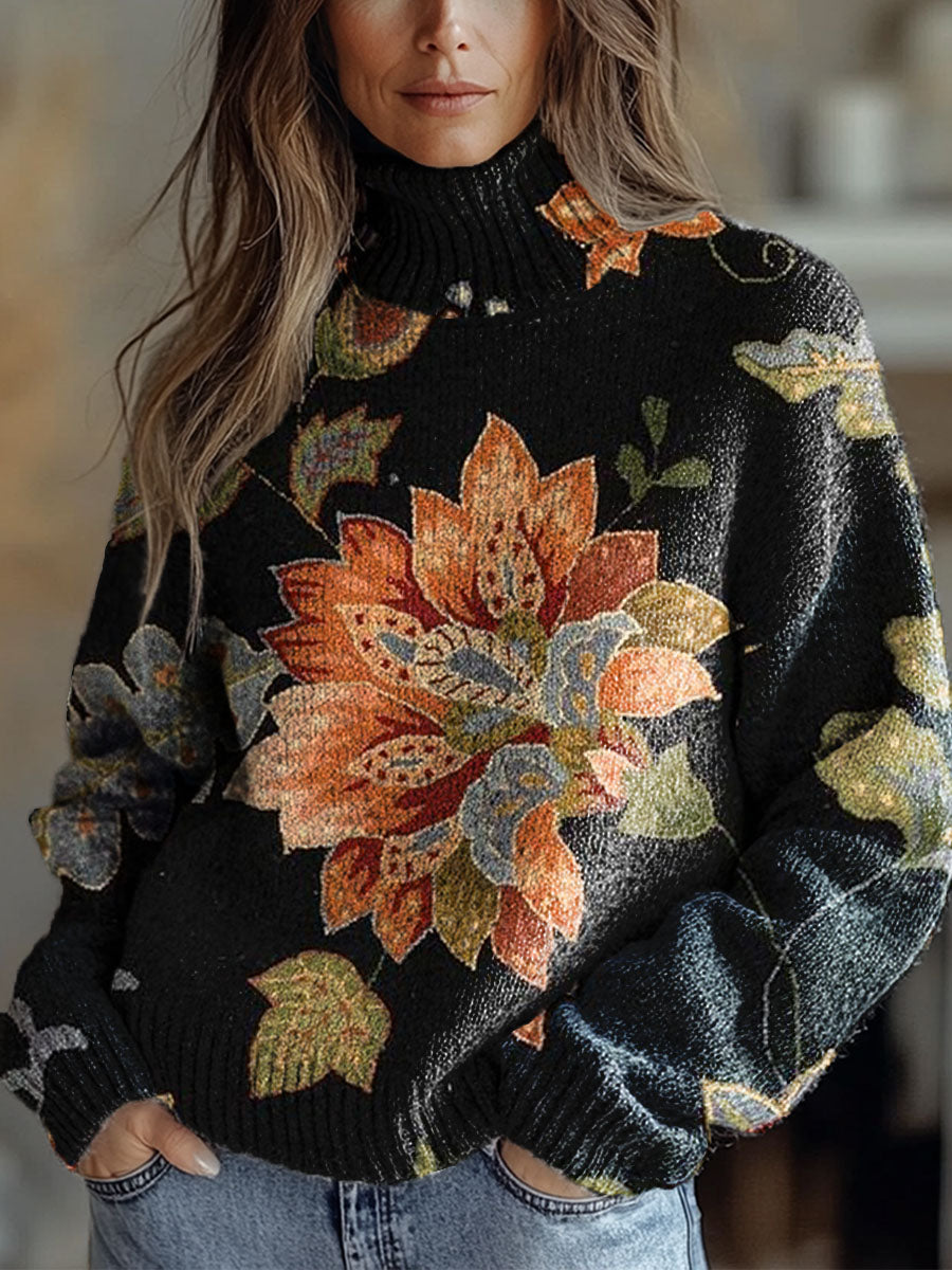 womens-retro-ethnic-art-flowers-print-knit-turtleneck-pullover-sweater-81io