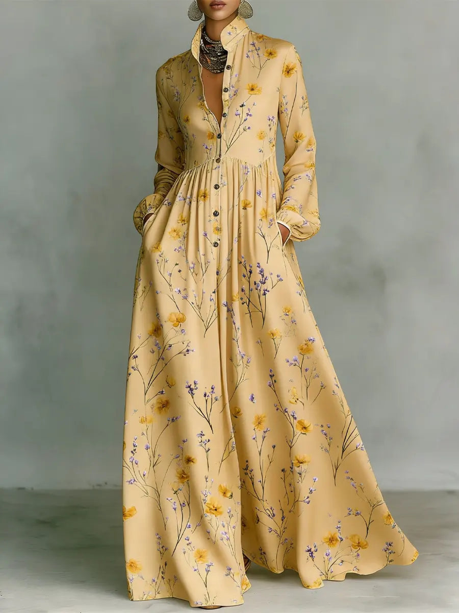 Women's Vintage Floral Art Elegant Romantic Casual Vacation Maxi Dress