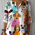 Women's Colorful Fun Cartoon Puppy Casual Cotton Linen Shirt