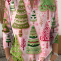 Women's Christmas Tree Art Print Buttoned Cardigan Sweater
