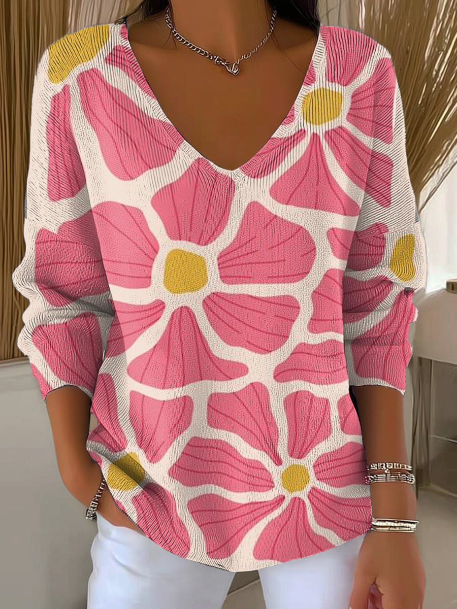 womens-pink-flower-pattern-pullover-sweater