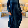 Women's Solid Color Round Neck Long Sleeve Velvet Casual A-Line Dress