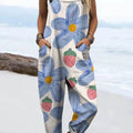 Women's Lovely Floral Pattern Art Print Casual 100% Cotton Wide Leg Jumpsuit