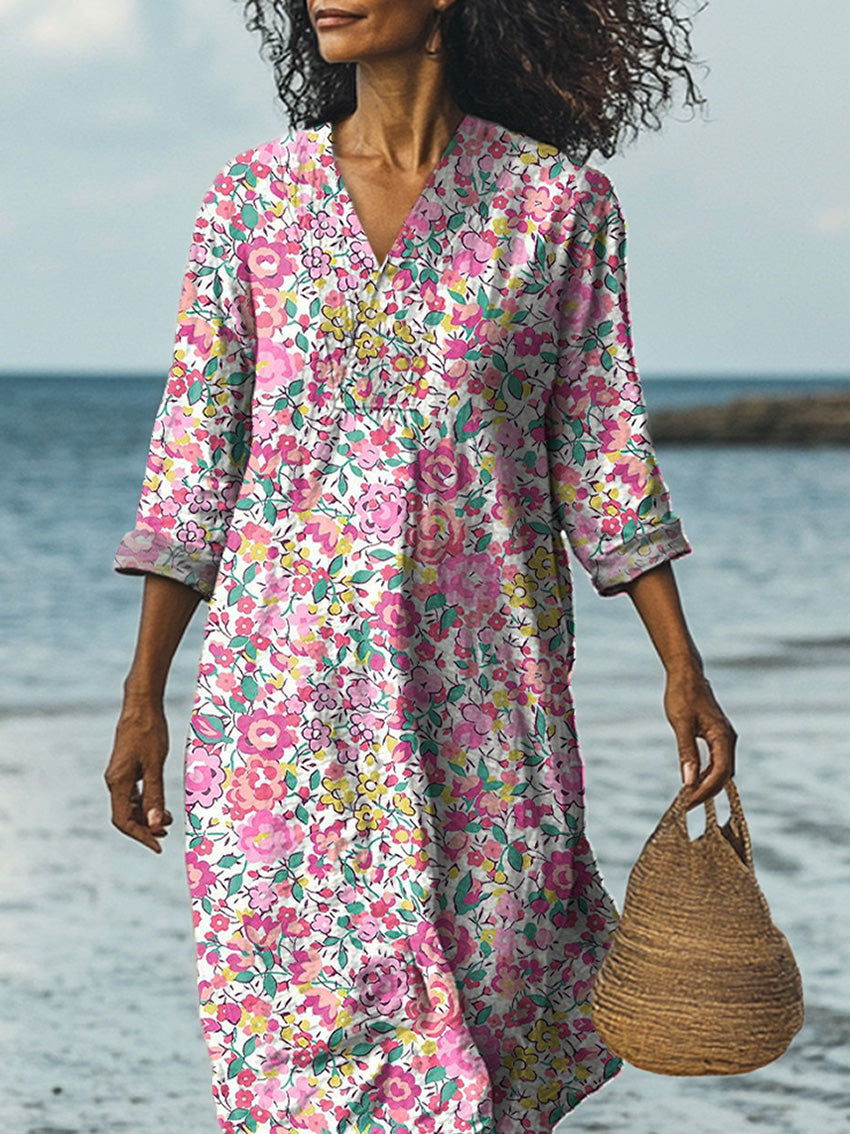 Retro Spring Floral Pattern Printed Women's Dress