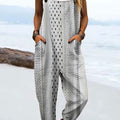Women's Vintage Abstract Geometric Lines Print Casual 100% Cotton Wide Leg Jumpsuit
