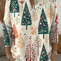 Women's Christmas Trees Pattern Art Print Buttoned Cardigan Sweater