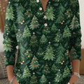 Vintage Christmas Tree Art Print Buttoned Cardigan Sweater