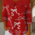 Women's Christmas Print Crew Neck 3/4 Sleeve Casual Pullover Sweater