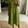 Casual Patchwork Openwork Ribbon Linen And Cotton Dress