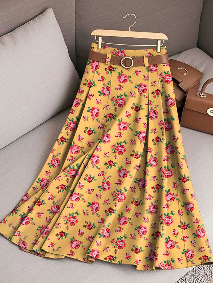 Women's Vintage Flower Art Print Cotton Skirt