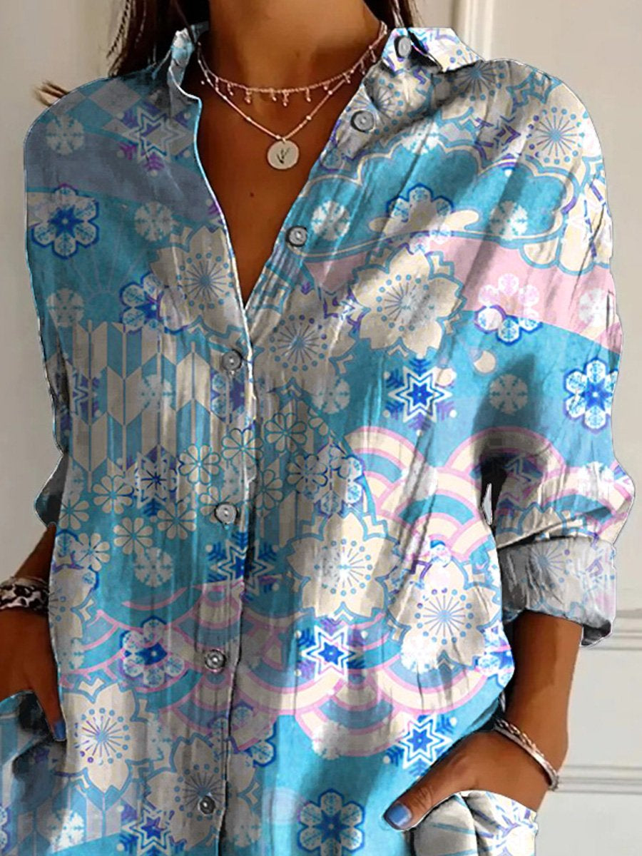 Lovely Japanese Style Floral Pattern Printed Women's Casual Cotton Shirt