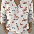 Vintage Christmas Art Print Buttoned Cardigan Sweater