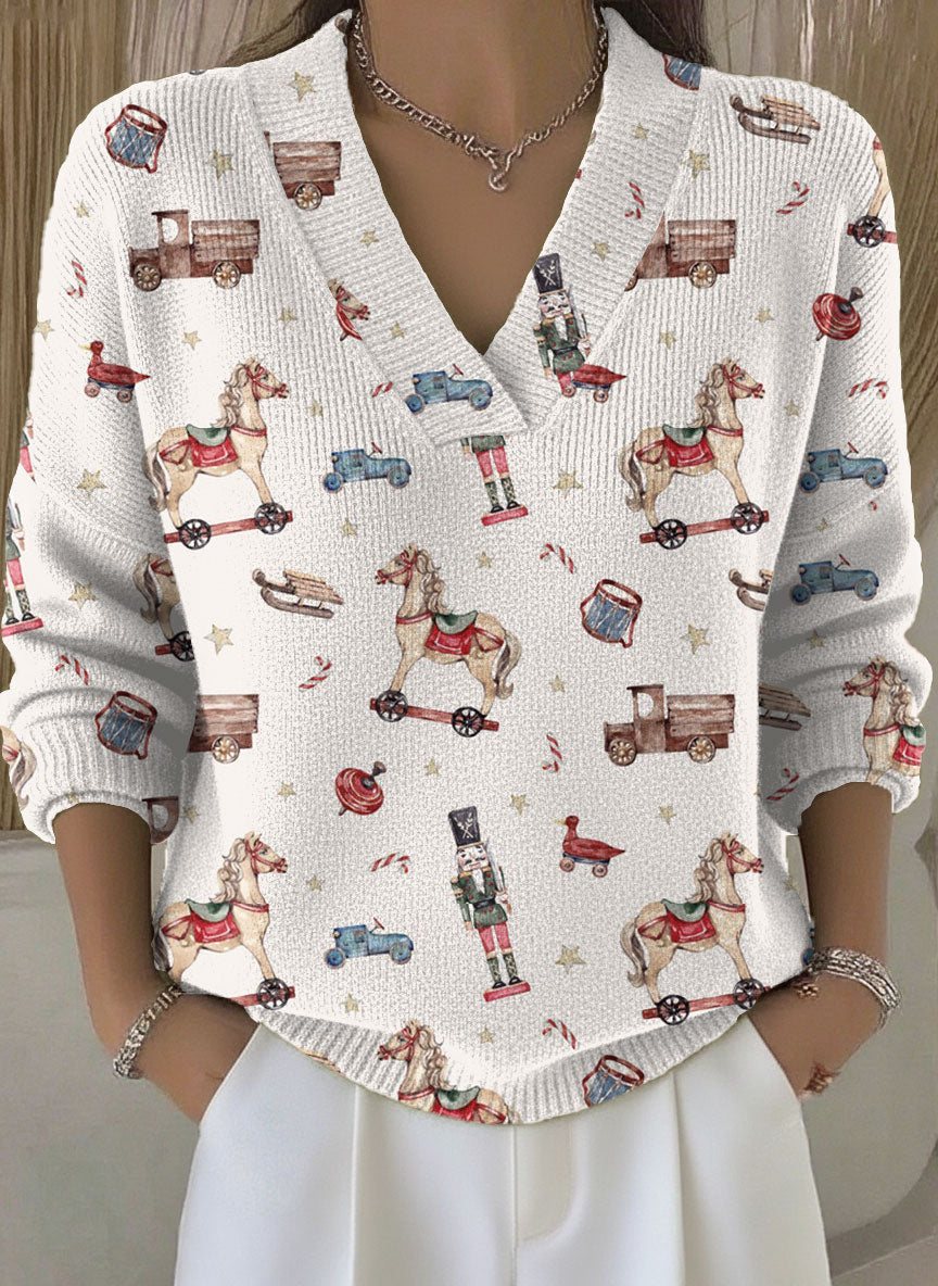 Vintage Christmas Art Print Buttoned Cardigan Sweater