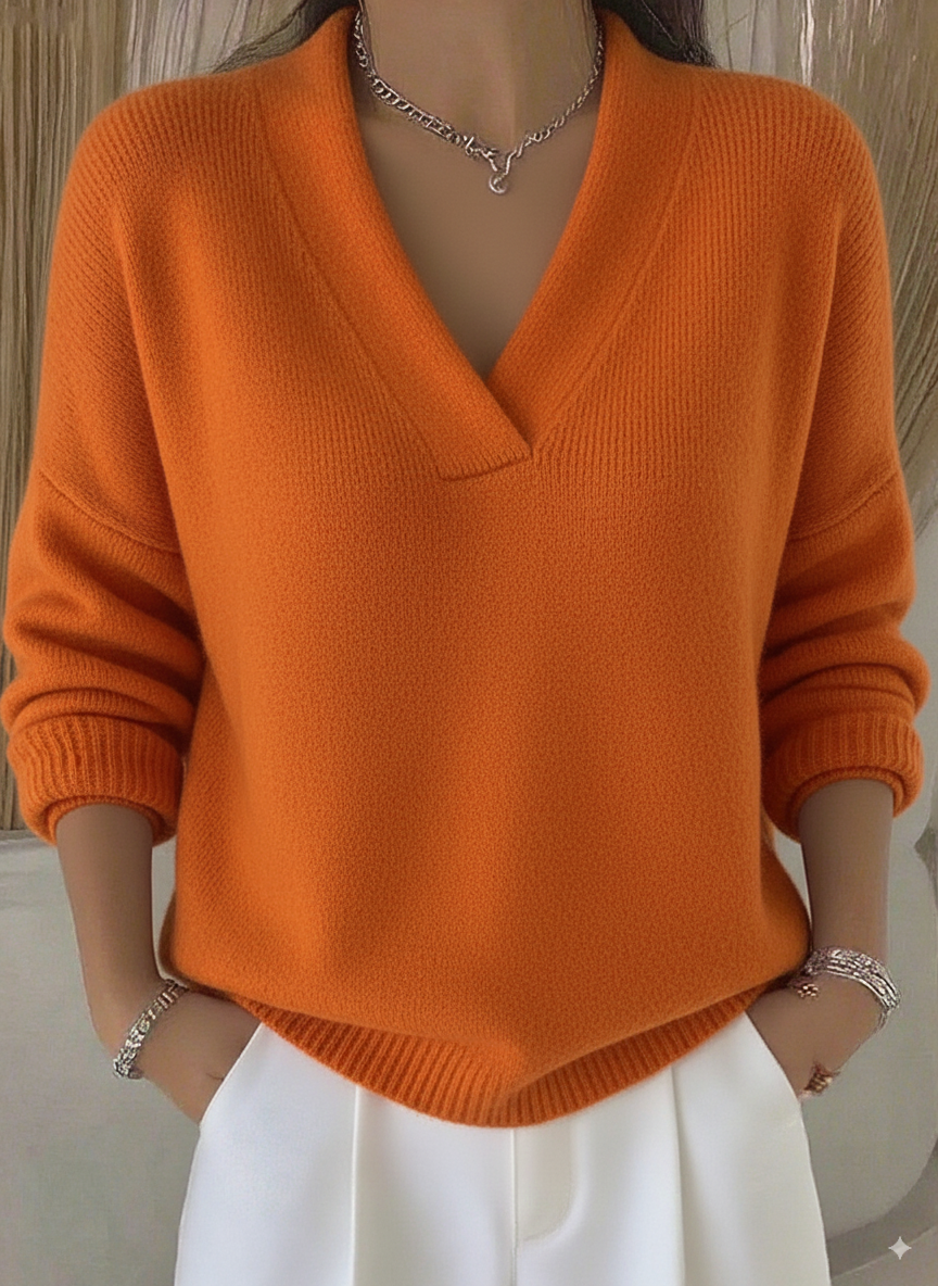 Women's Casual Solid Color V-neck Sweater Top