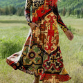 Women's Vintage Beautiful Diamond Geometric Pattern Art Print Long-sleeved Dress