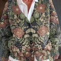 Gilet à col en V boutonné à imprimé floral ethnique vintage 