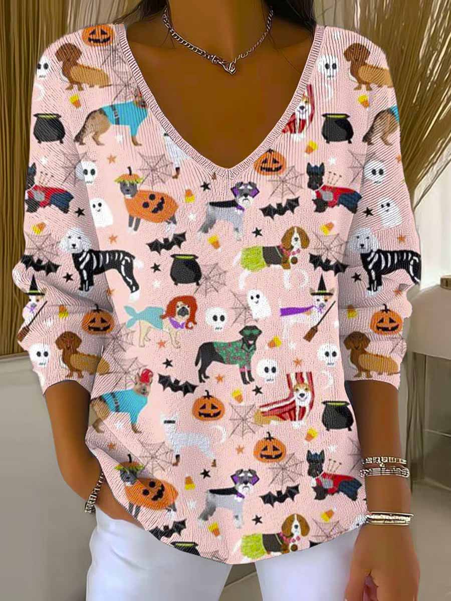 womens-lovely-halloween-dogs-art-print-casual-pullover-sweater