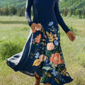 Women's Beautiful Colorful Floral Painting Art Print Long-sleeved Dress