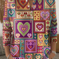 Women's Vintage Love Pattern Art Print Buttoned Cardigan Sweater