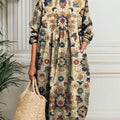 Women's Vintage Flower Art Print Pocket Cotton Dress