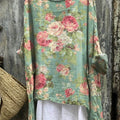 Women's Vintage Floral Art Print Casual Linen Cotton Pullover Top
