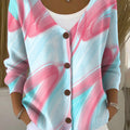 Overlapping Lines Color Print Buttoned V-neck Cardigan Sweater
