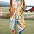 Women's Vintage Funny Farm Chicken Art Print Casual 100% Cotton Wide Leg Jumpsuit
