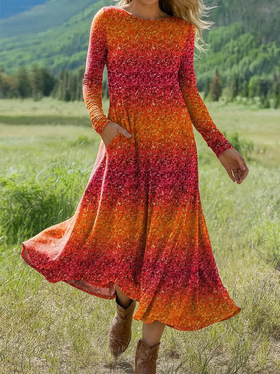 Women's Vintage  Gradient Art Print Long-sleeved Dress