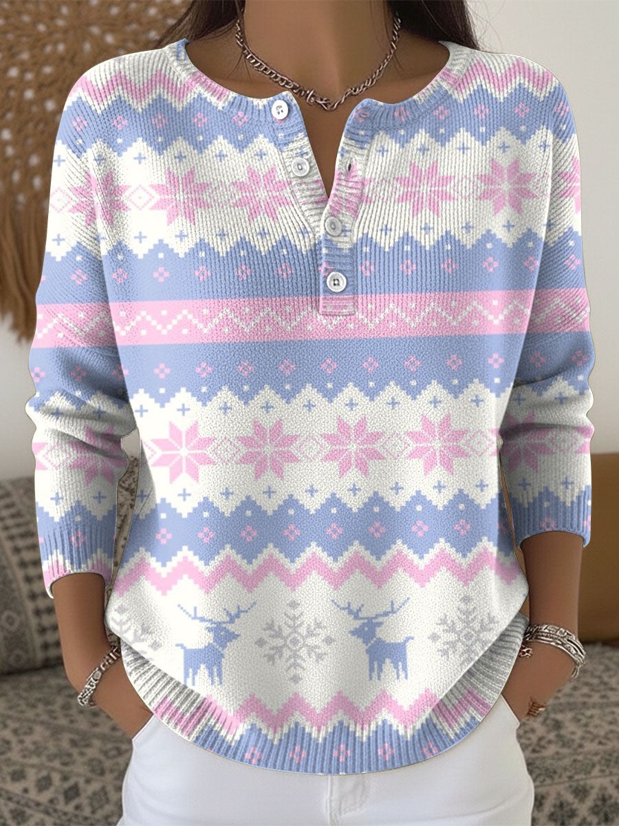 Women's Christmas Pattern Art Print Buttoned Cardigan Sweater