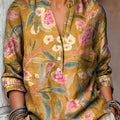 Women's Vintage Branches And Flowers Painting Art Print Casual Cotton And Linen Shirt