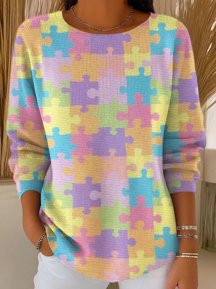 womens-colorful-geometric-jigsaw-painting-art-print-casual-pullover-sweater