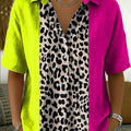 Women's Retro Color-block Printed Cotton-linen Short-sleeve Shirt