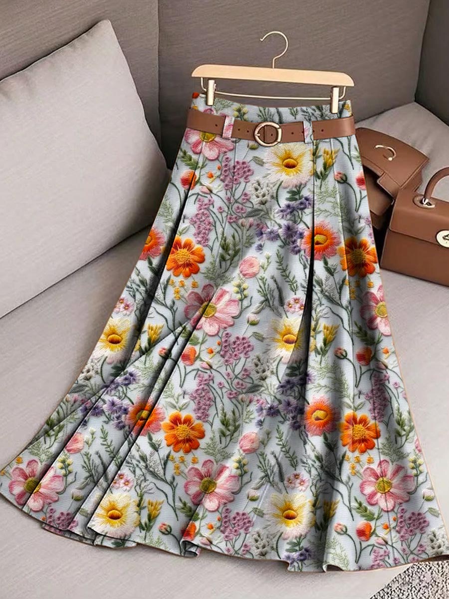 Women's Floral Art Print Casual Cotton Skirt