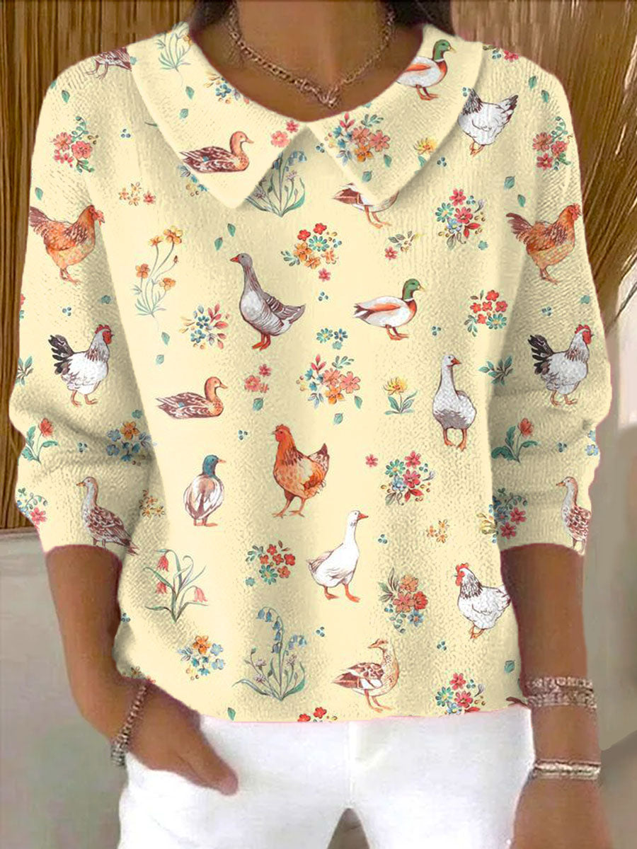 womens-lovely-animals-art-print-casual-peter-pan-collar-3-4-sleeve-sweater