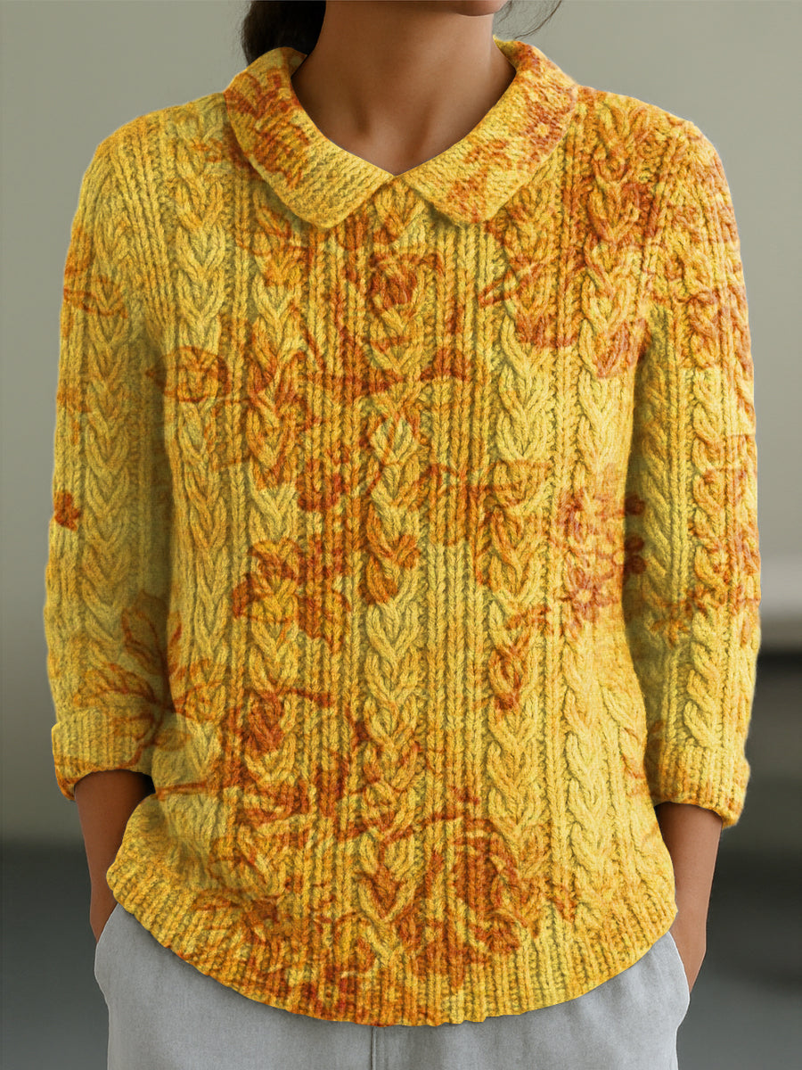 womens-vintage-autumn-floral-painting-art-print-casual-peter-pan-collar-3-4-sleeve-sweater-apej